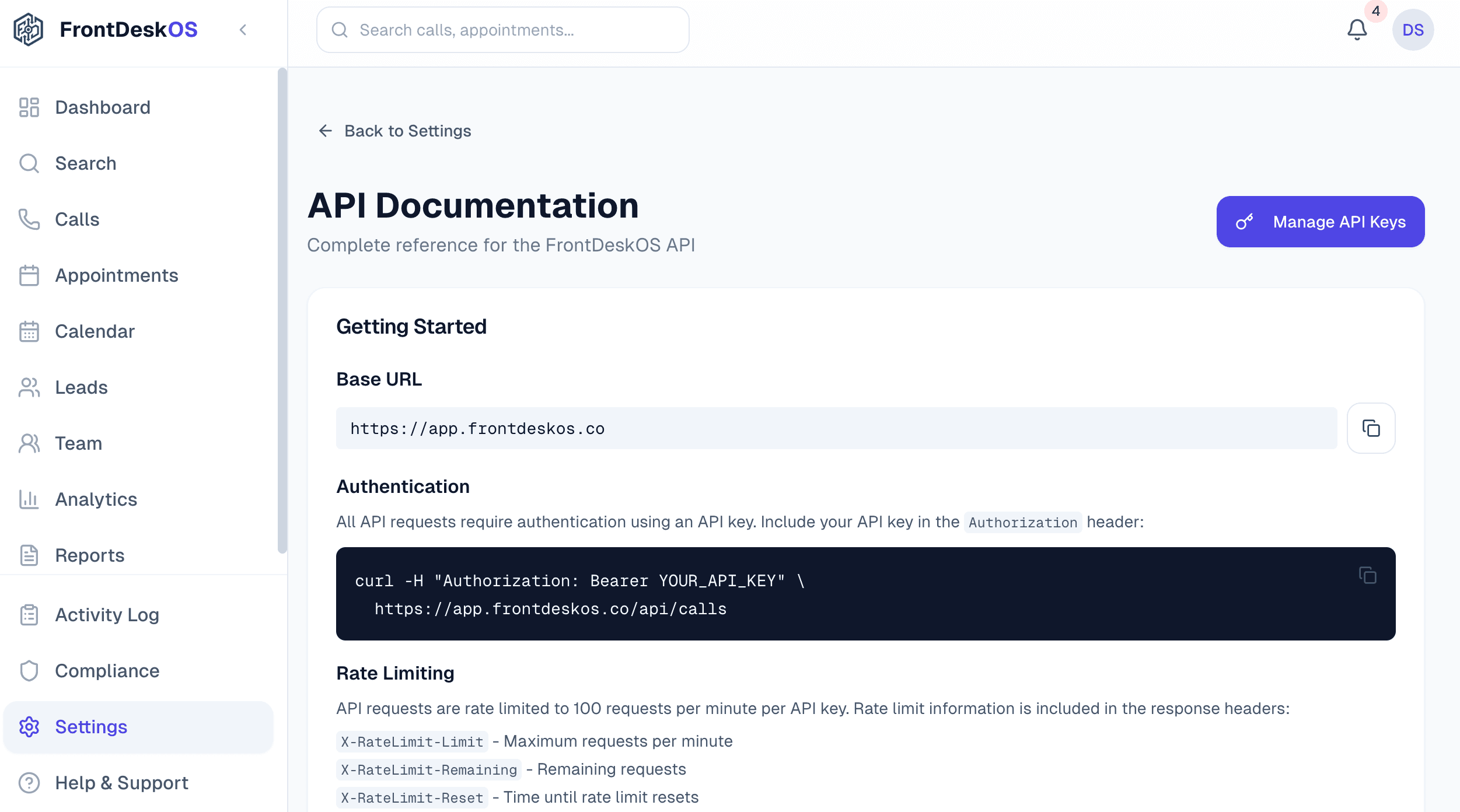 API & Webhooks Screenshot