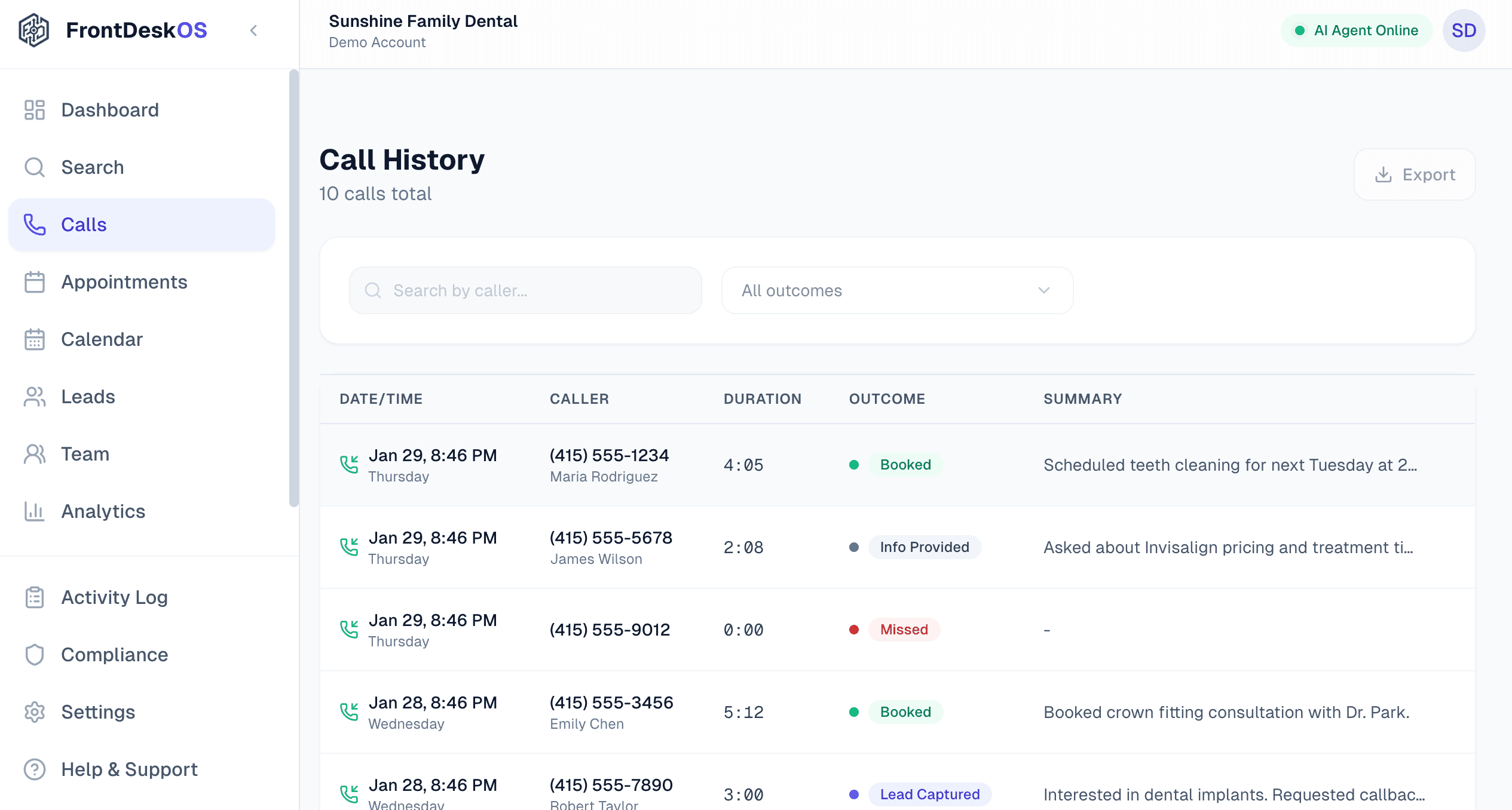 24/7 Call Answering Screenshot