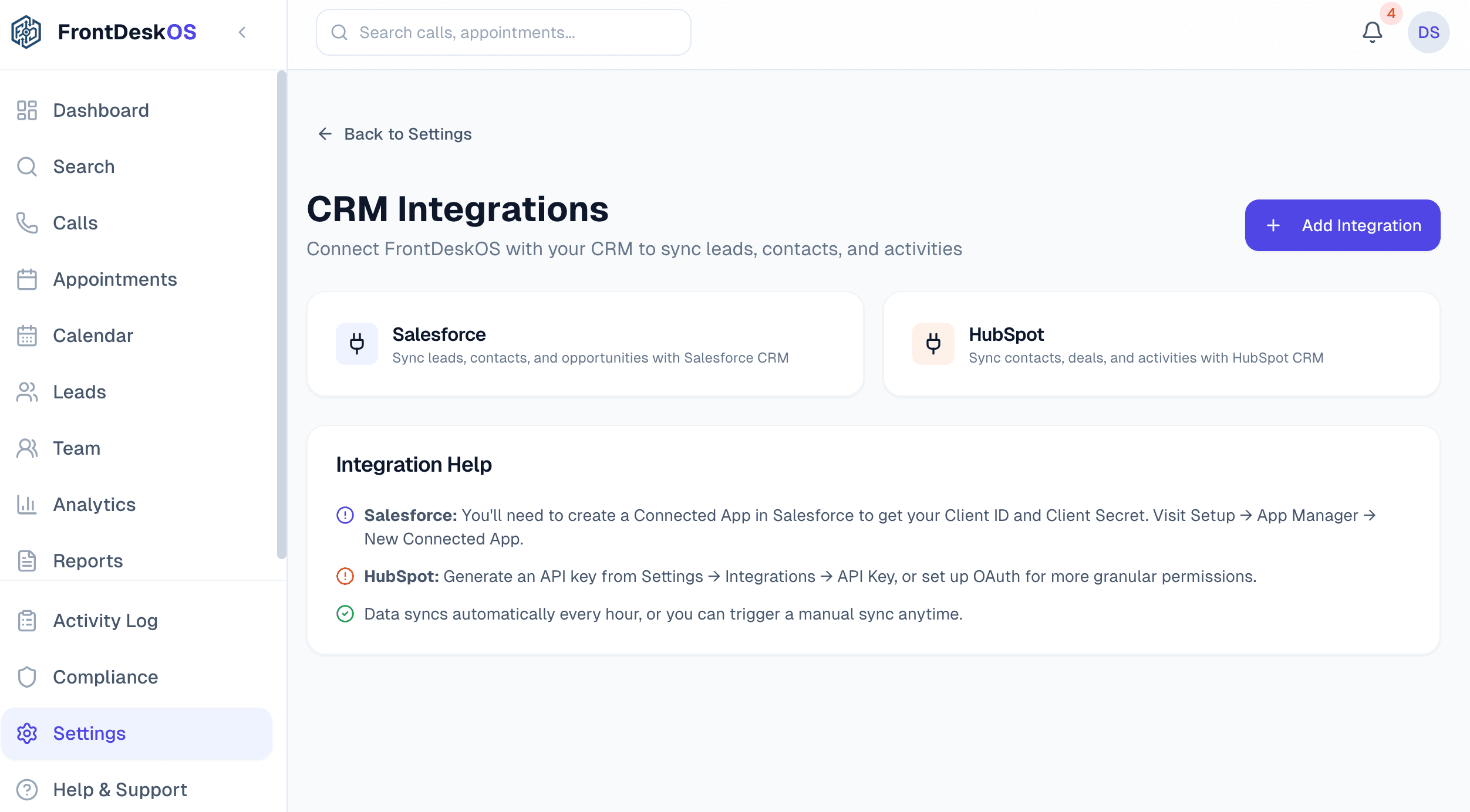 CRM Integrations Screenshot